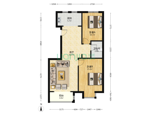 南北通透采光充足，毛坯房自由装修-户型图