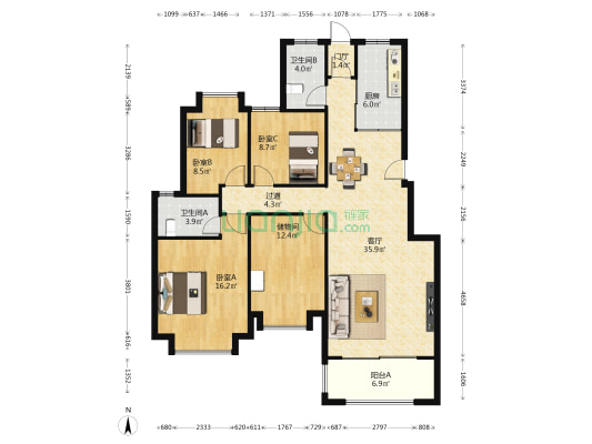 黄阁翠苑 3室1厅2卫 125平方