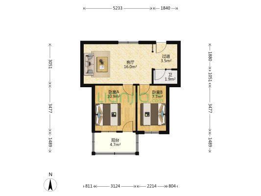 长沙锌厂宿舍 2室1厅1卫 54平方