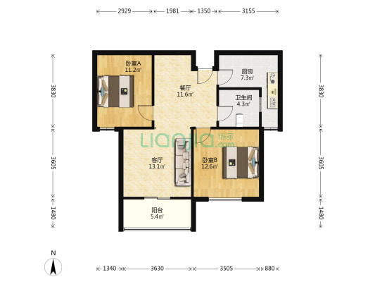 翔宇花园(中州路) 2室2厅1卫 89平方