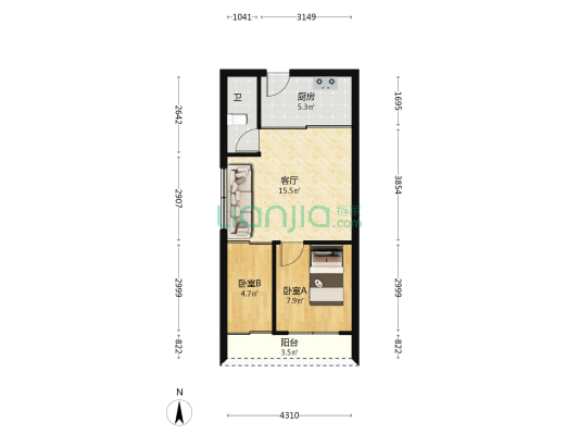 名流尚都 2室1厅1卫 67平方