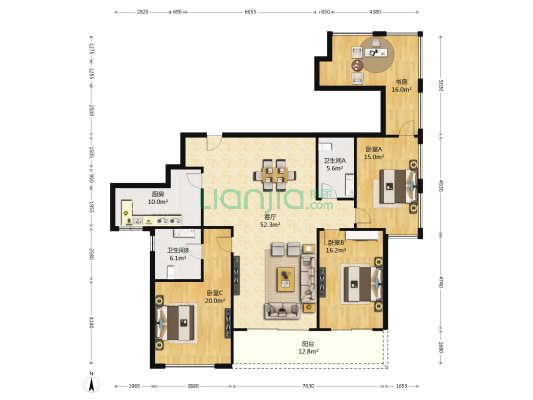 世贸公馆 4室1厅2卫 183平方