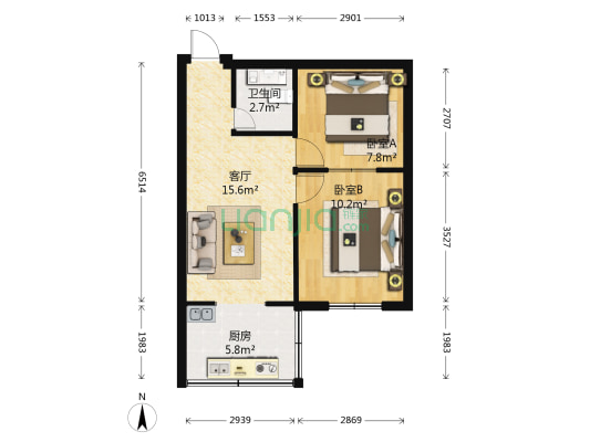美居丽景园西区 2室1厅1卫 53平方