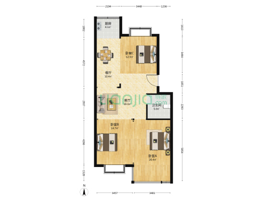 海迪小区 3室2厅1卫 108平方