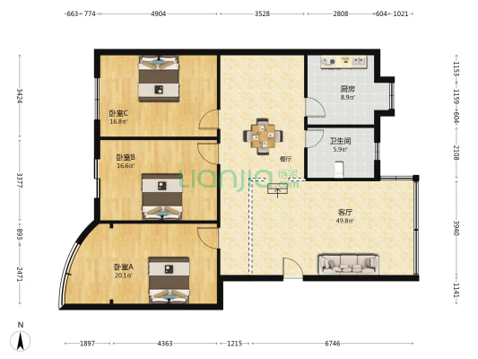 商贸小区 3室1厅1卫 143平方