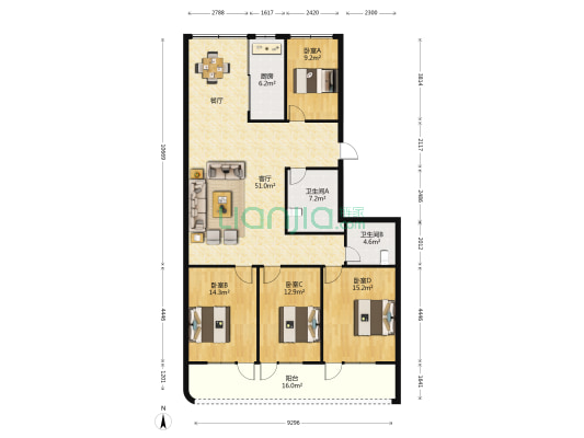 榕泉花园 4室1厅2卫 152平方