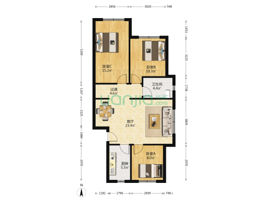 保利时代 3室1厅1卫 110平方