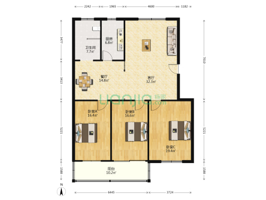 陽光城市花園 3室2厅1卫 148平方