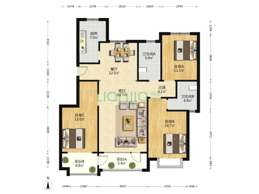 盛世榴园二期 3室2厅2卫 142平方