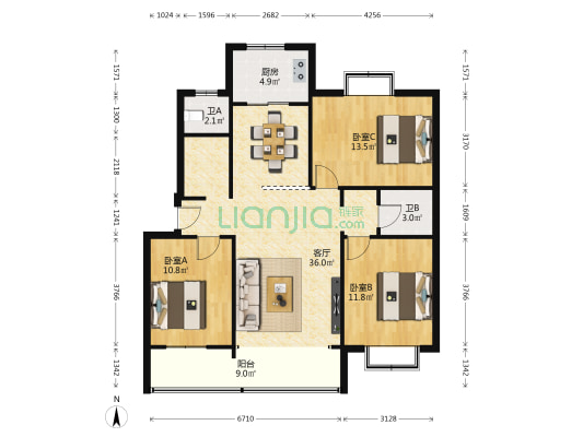 盘江花园 3室1厅2卫 110平方