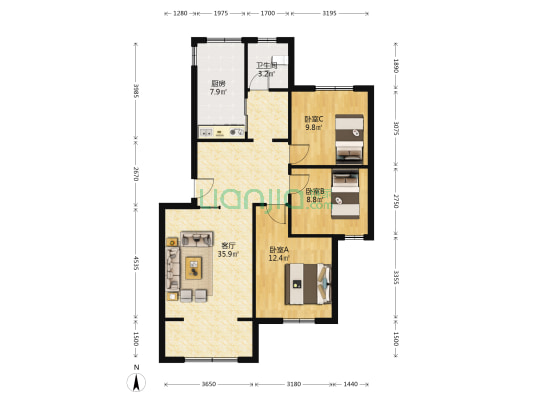 贵航大院 3室1厅1卫 92平方