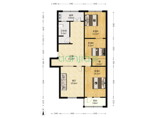 中州大学家属院 3室1厅1卫 98平方