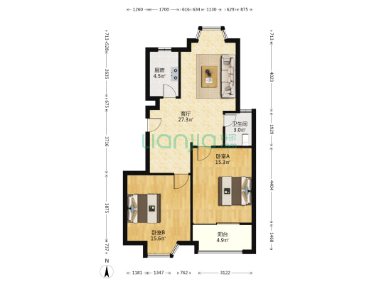 新都苑一村 2室1厅1卫 92平方