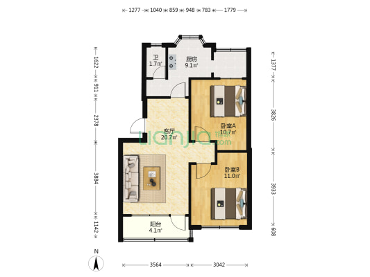 铁路新村 2室1厅1卫 85平方