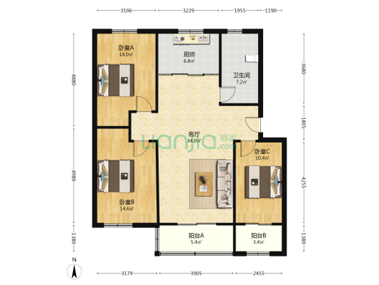 吉祥路 3室1厅1卫 119平方