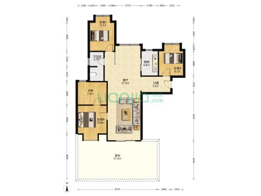 湖墅观止六组团 4室1厅1卫 117平方