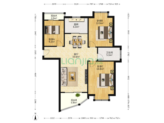 名湖花园（工业园区） 3室1厅1卫 113平方