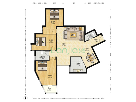 文化西路115号 3室2厅2卫 140平方