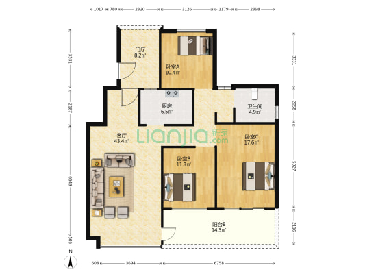 海怡城 3室1厅1卫 118平方