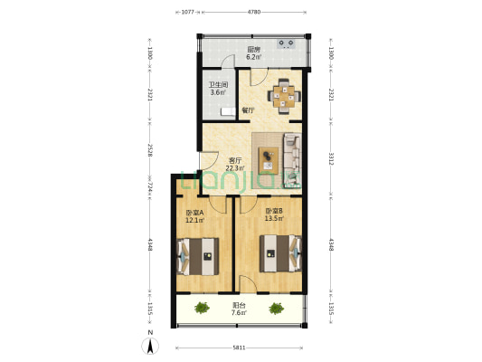 惠民小区 2室1厅1卫 71平方