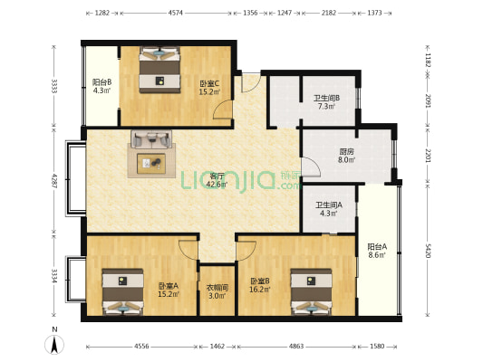 双凤苑(温江) 3室1厅2卫 153平方