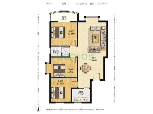 天际绿洲 3室1厅1卫 112平方