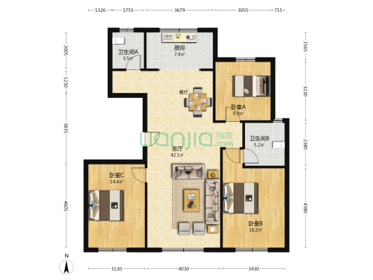 赢兴华庭 3室1厅2卫 135平方
