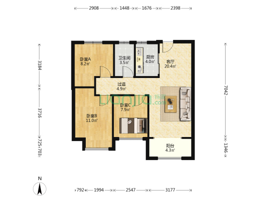 正商智慧城欣园 3室1厅1卫 89平方
