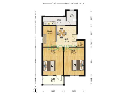 义盛路178号 3室1厅1卫 61平方