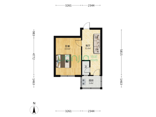 药厂住宅 1室1厅1卫 42平方