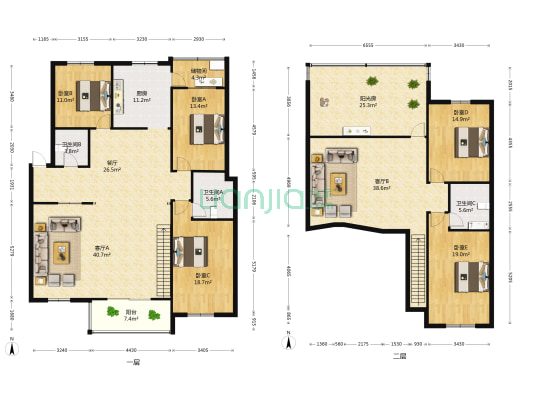 美居小区 5室3厅3卫 211平方