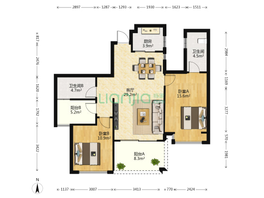 海鑫城一期 2室1厅2卫 99平方