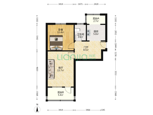 黄河路117号 1室1厅1卫 58平方