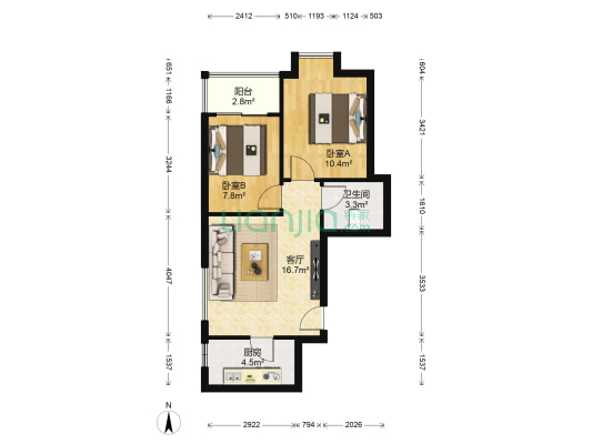金辉悦府 2室1厅1卫 63平方