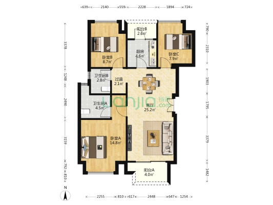 云樾上境 3室1厅2卫 92平方