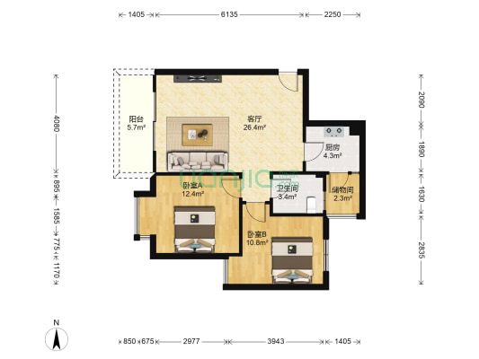 西林豫府A区 2室1厅1卫 78平方
