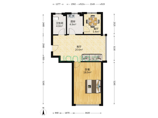 奥润府新嘉苑 1室2厅1卫 70平方
