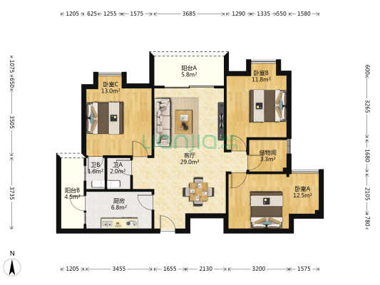 怡和苑(鸳鸯) 3室1厅2卫 111平方