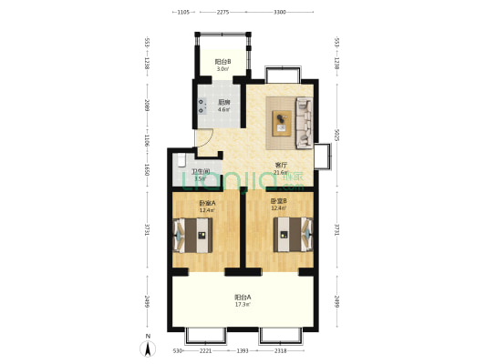 复兴路20号 2室1厅1卫 77平方