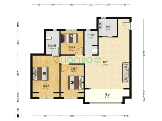 石榴运河首府 3室1厅2卫 130平方