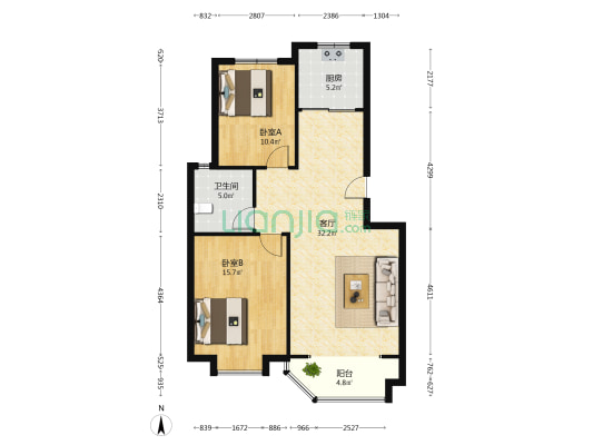 台湾花园 2室1厅1卫 88平方