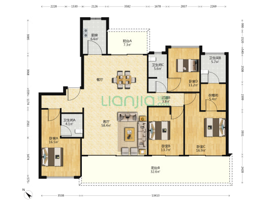 德商樾玺 4室1厅3卫 196平方