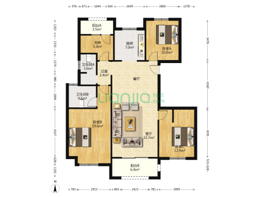中梁首府 4室1厅2卫 131平方