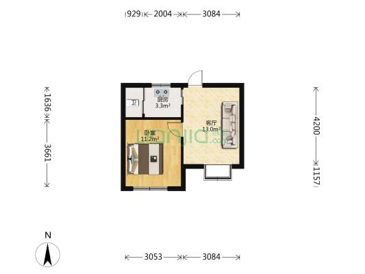 化工设计院宿舍 1室1厅1卫 34平方