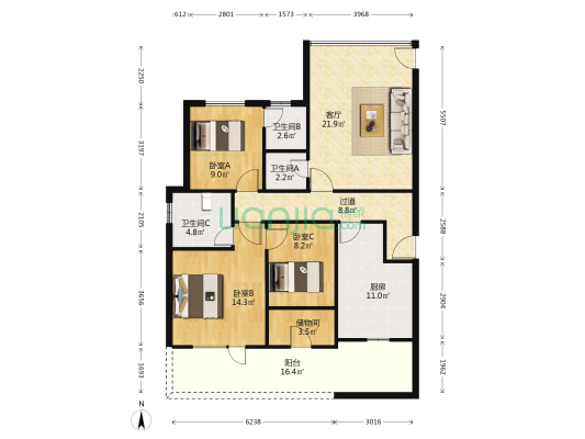 乐尚城 3室1厅3卫 101平方