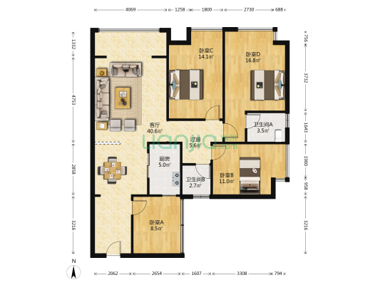 翡翠锦城 4室1厅2卫 119平方