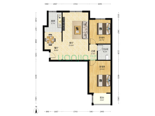 白佛家园 2室2厅1卫 105平方