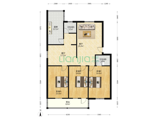金泽园小区 3室2厅2卫 132平方