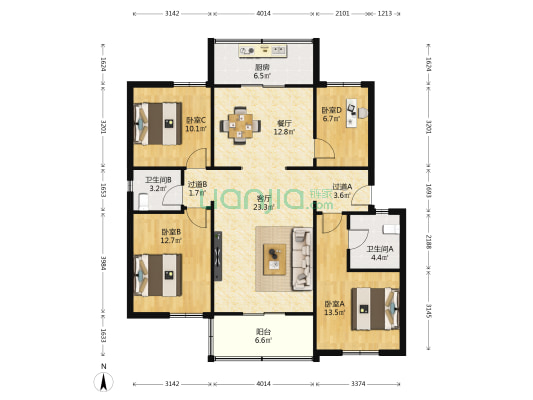 长乐小区 4室2厅2卫 128平方
