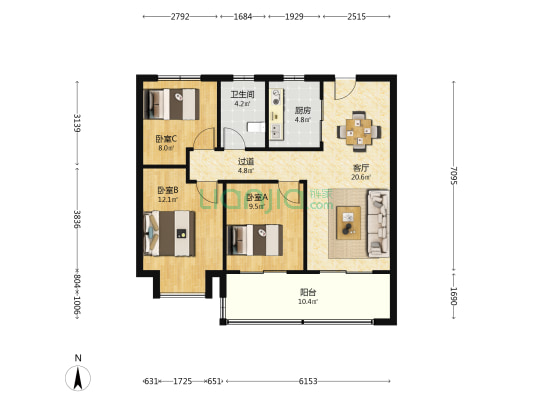 炜赋·龙腾华府 3室1厅1卫 103平方